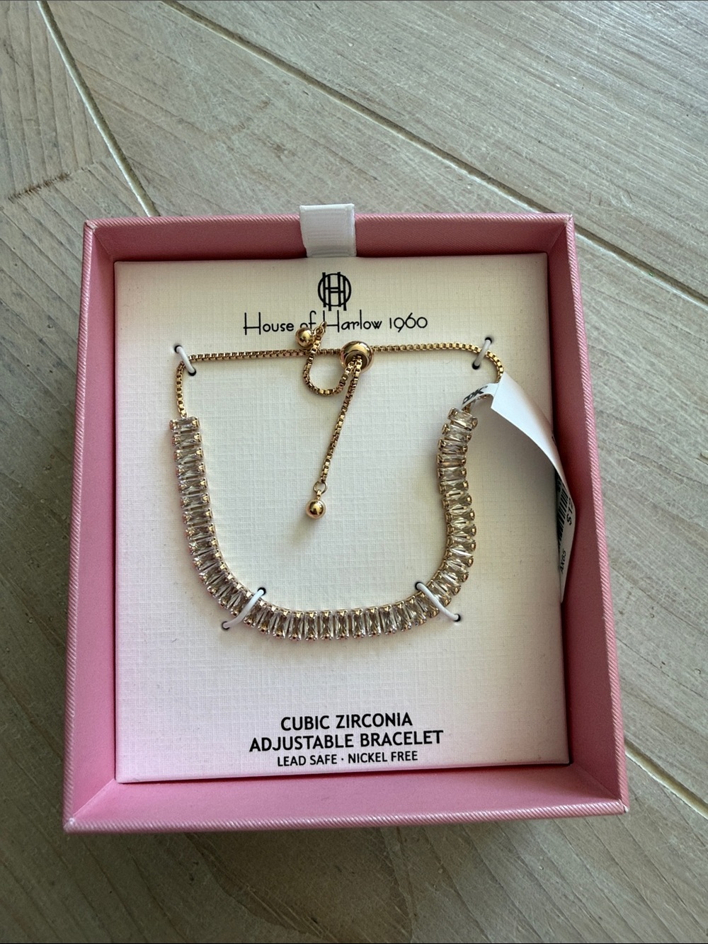 House of Harlow 1960 Gold Bracelet with Clear Cubic Zirconia Row
